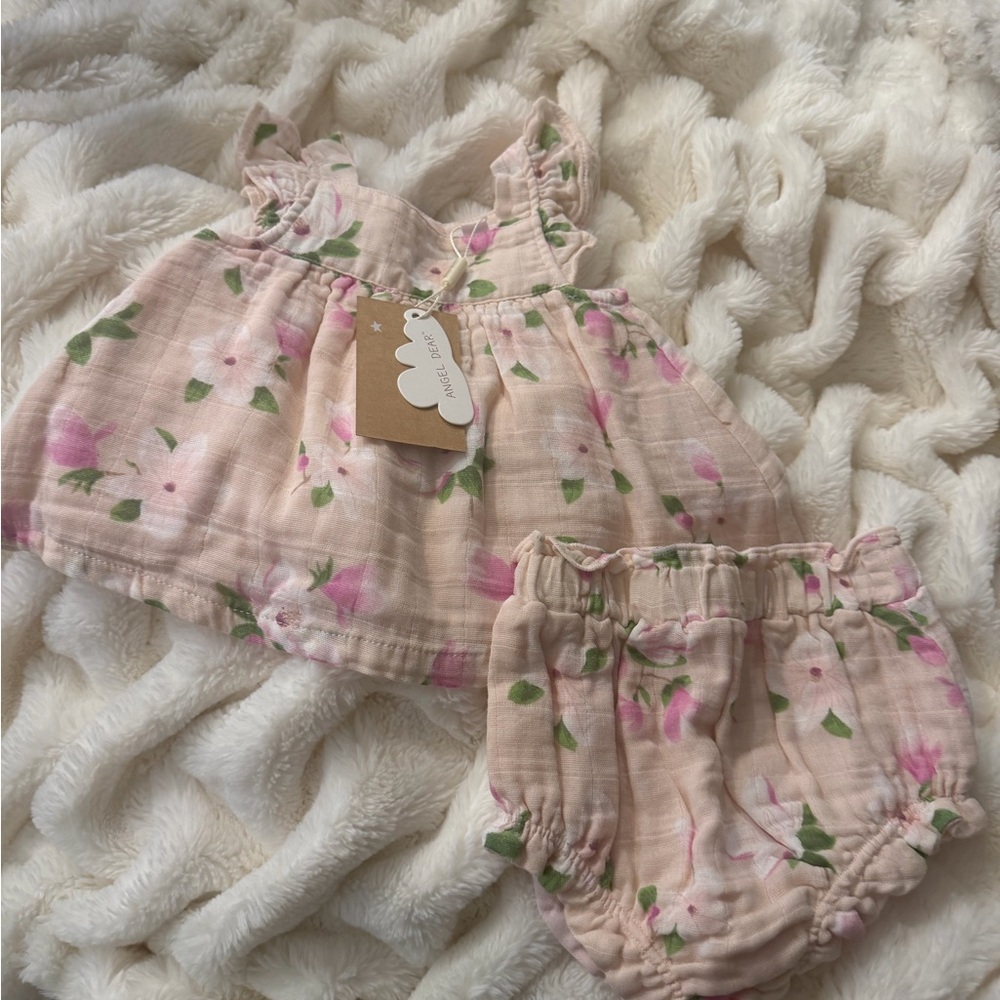 Floral Pink Baby Dress and Bloomers Set
